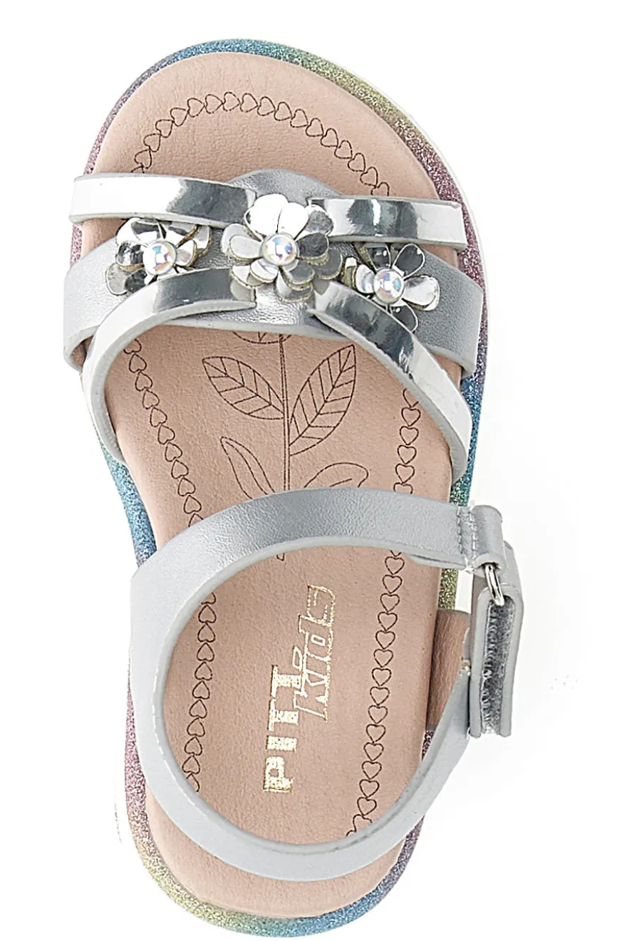 Sandali argento con fiori gioiello Pitt Kids 39G2517S