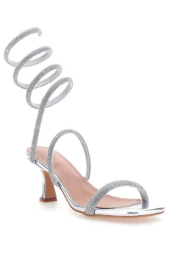 Sandali argento con strass e laccio a spirale Mon Dieu 1614