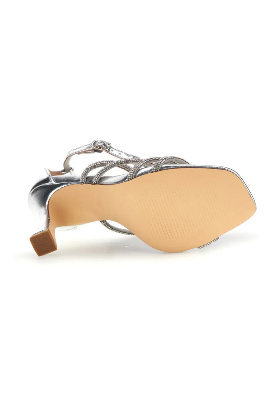Sandali argento con strass First lady P692