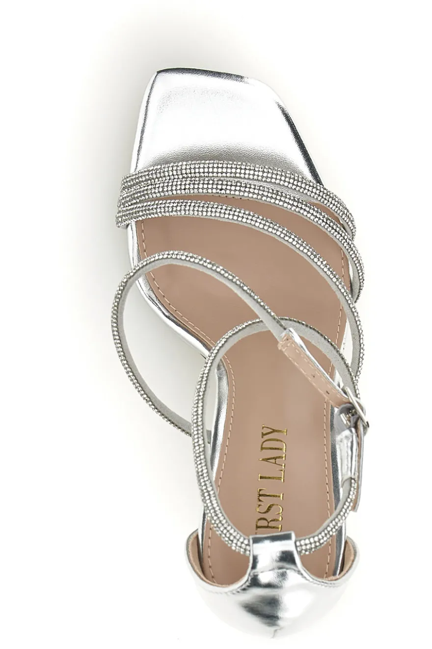 Sandali argento con strass First lady P692