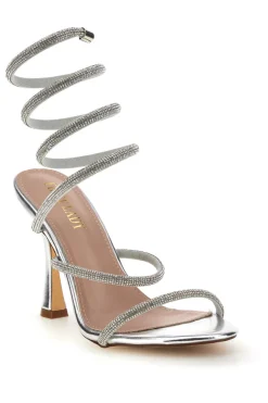 Sandali argento con strass e laccio a spirale First lady P711