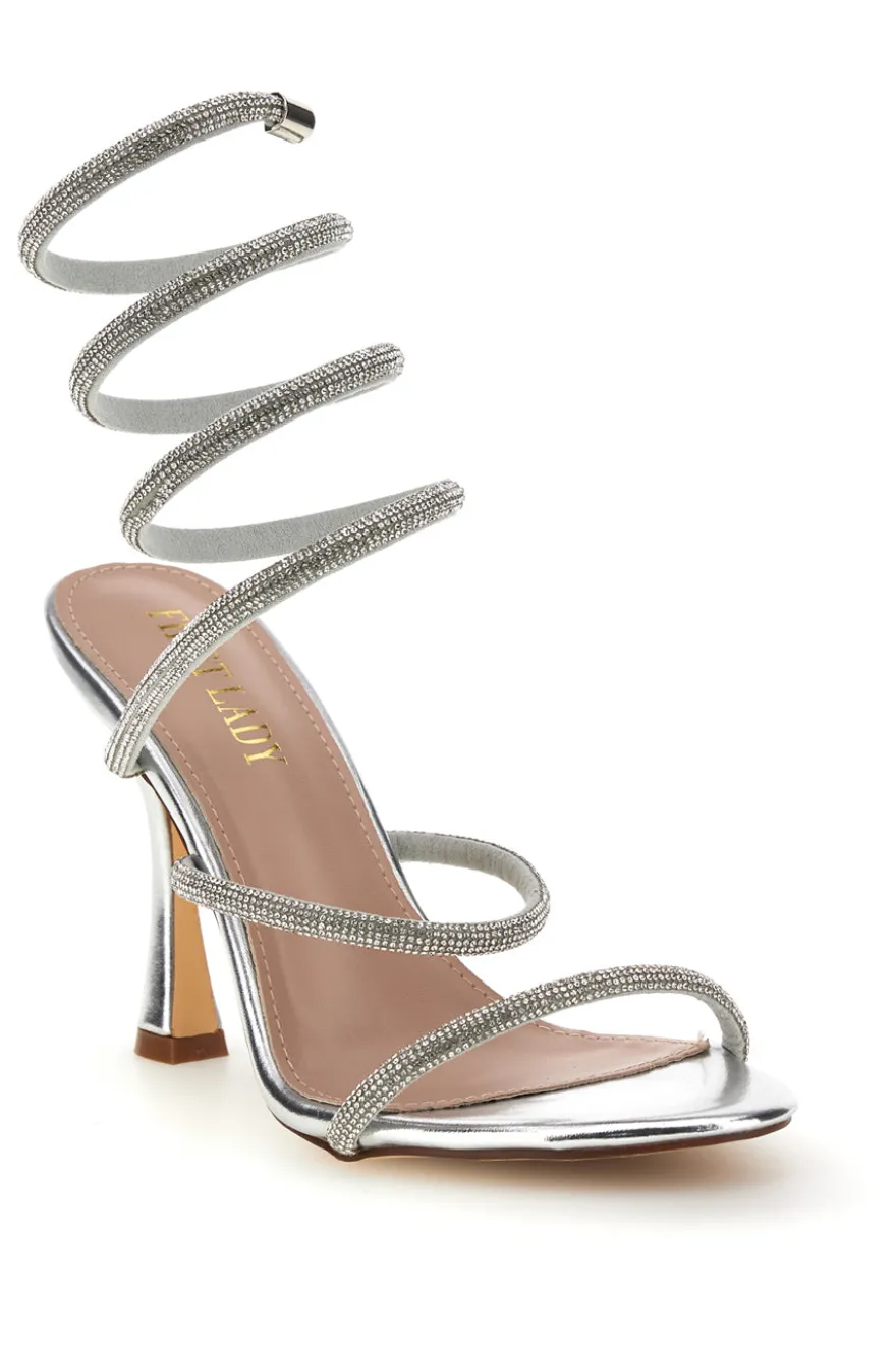 Sandali argento con strass e laccio a spirale First lady P711