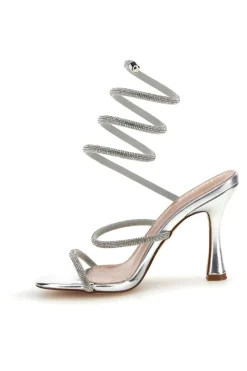 Sandali argento con strass e laccio a spirale First lady P711
