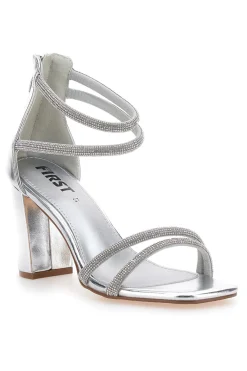 Sandali Argento Con Tacco Alto e Strass The First 254