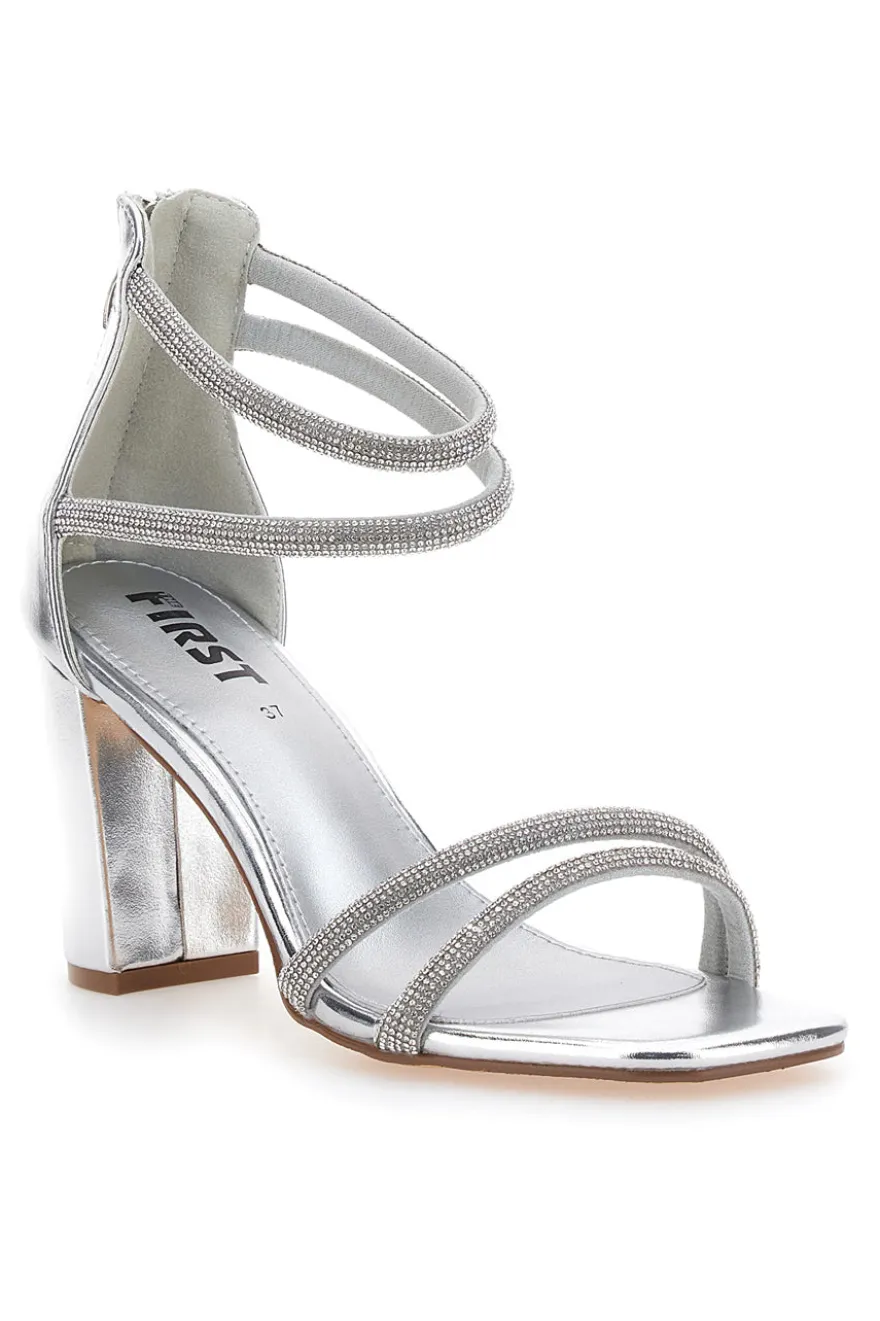 Sandali Argento Con Tacco Alto e Strass The First 254