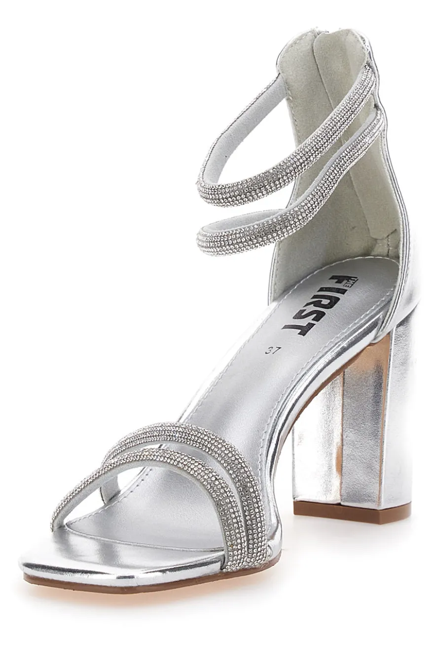 Sandali Argento Con Tacco Alto e Strass The First 254