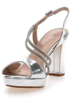 Sandali Argento Con Tacco 9,5 Cm e Strass Da Donna First Lady 455