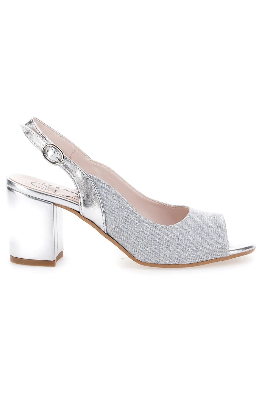 Sandali Argento Con Tacco e Cinturino Sling-back Pittarello Glam 916