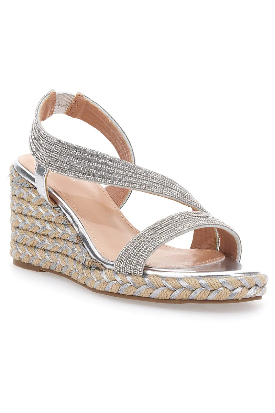 Sandali Argento con Zeppa con Glitter MON DIEU 602