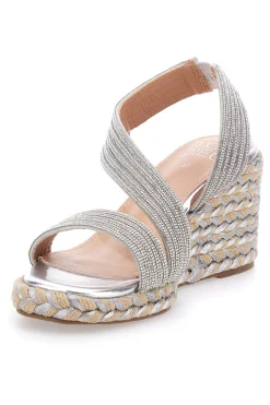 Sandali Argento con Zeppa con Glitter MON DIEU 602
