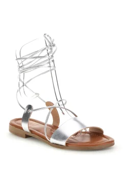 Sandali argento in vera pelle con lacci Prima riga 711BIS