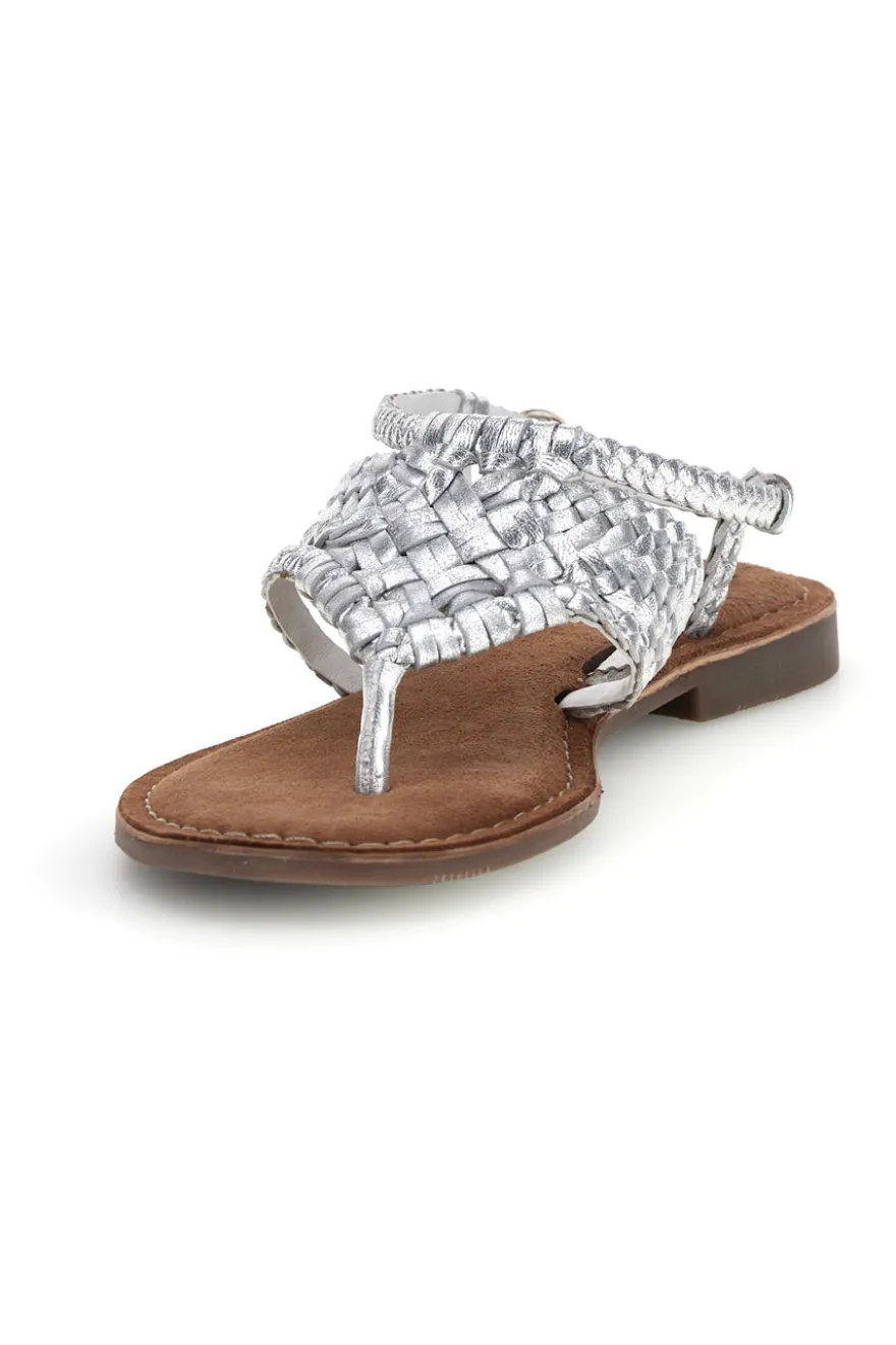 Sandali argento in vera pelle infradito intrecciati Pittarello look IF6300