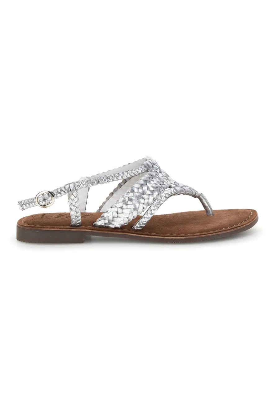 Sandali argento in vera pelle infradito intrecciati Pittarello look IF6300