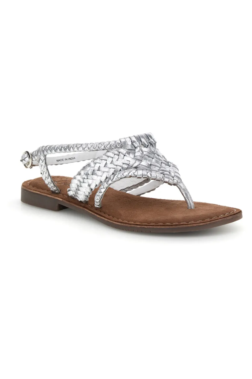 Sandali argento in vera pelle infradito intrecciati Pittarello look IF6300