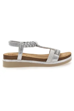 Sandali bassi argento con strass e fascia intrecciata INBLU 11 MF