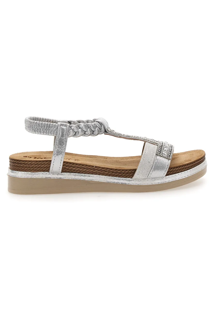 Sandali bassi argento con strass e fascia intrecciata INBLU 11 MF