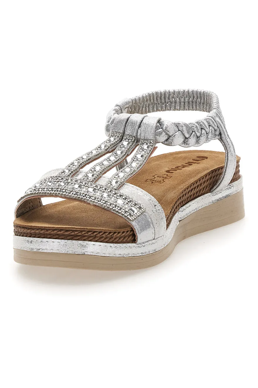 Sandali bassi argento con strass e fascia intrecciata INBLU 11 MF