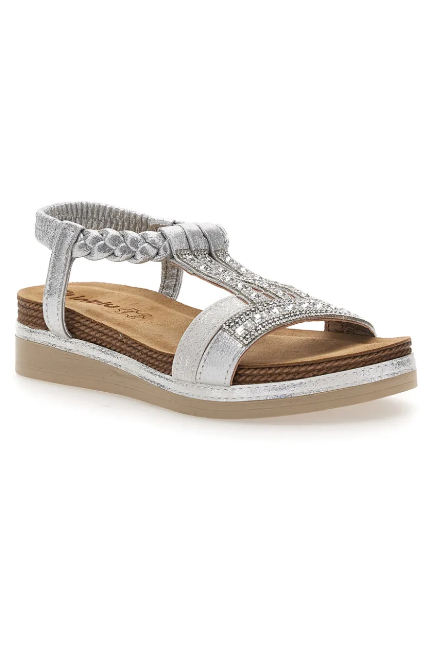 Sandali bassi argento con strass e fascia intrecciata INBLU 11 MF