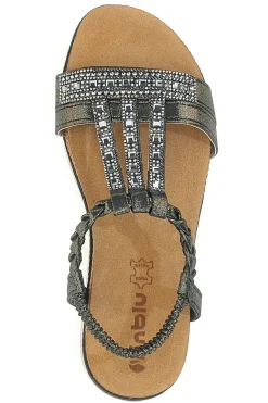 Sandali bassi neri con strass e fascia intrecciata INBLU 11 MF