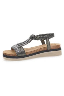 Sandali bassi neri con strass e fascia intrecciata INBLU 11 MF