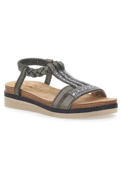Sandali bassi neri con strass e fascia intrecciata INBLU 11 MF