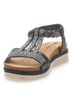 Sandali bassi neri con strass e fascia intrecciata INBLU 11 MF