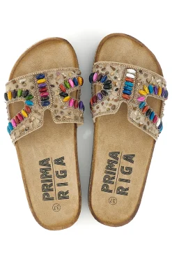 Sandali beige con applicazioni multicolor Prima riga 14219
