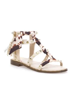 Sandali beige con borchie e lacci animalier Me & Me 1660