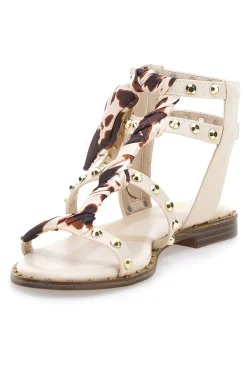 Sandali beige con borchie e lacci animalier Me & Me 1660