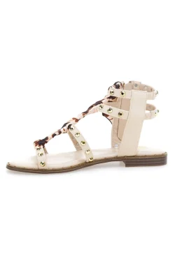 Sandali beige con borchie e lacci animalier Me & Me 1660