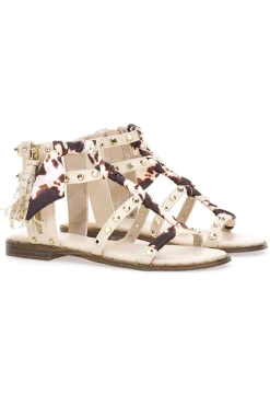 Sandali beige con borchie e lacci animalier Me & Me 1660