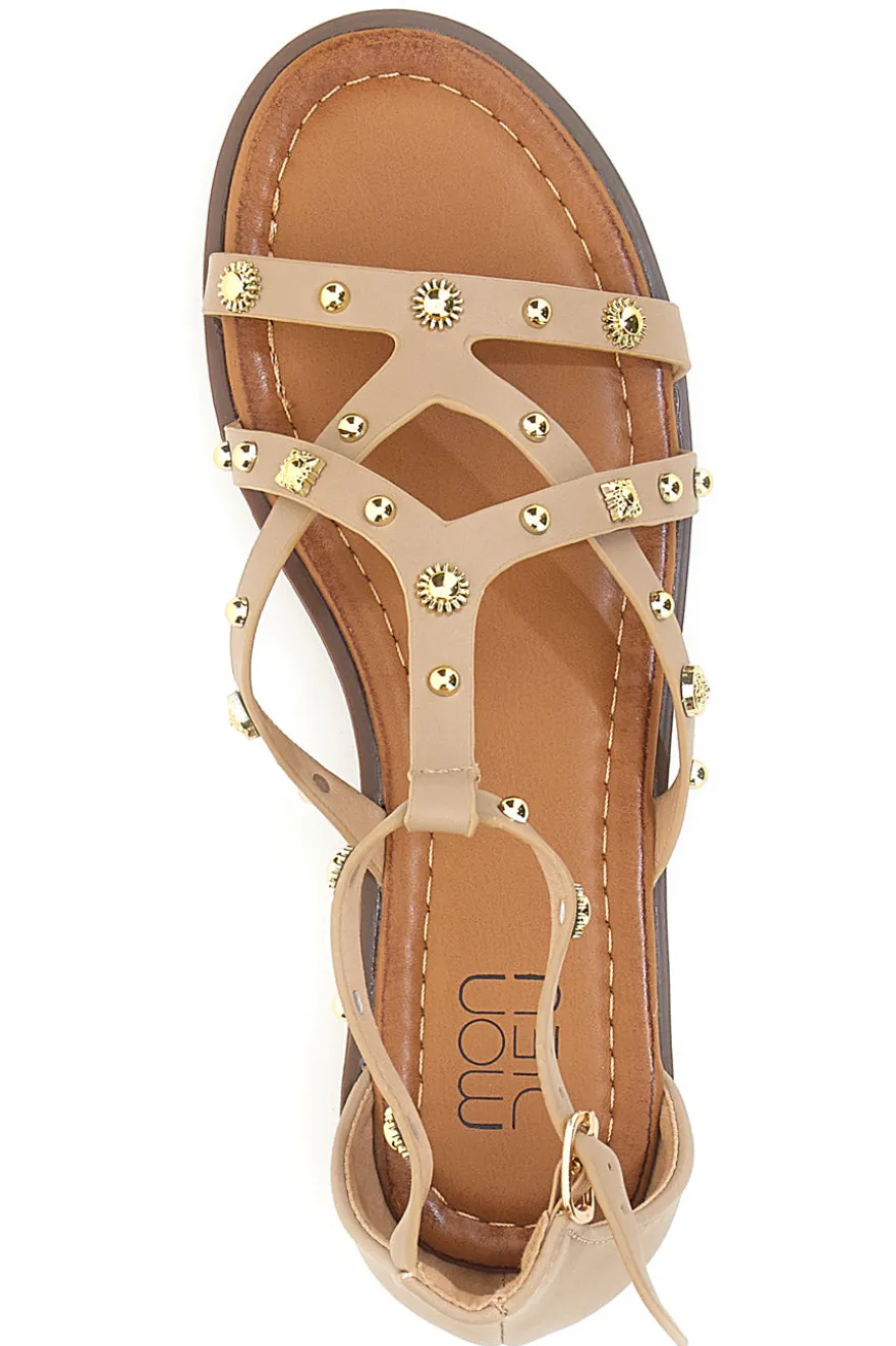 Sandali beige con borchie e cinturino alla caviglia Mon Dieu JXSS25T6