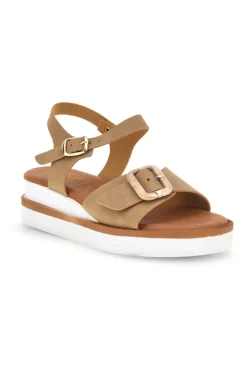 Sandali beige con cinturino alla caviglia e fibbia Prima riga M215