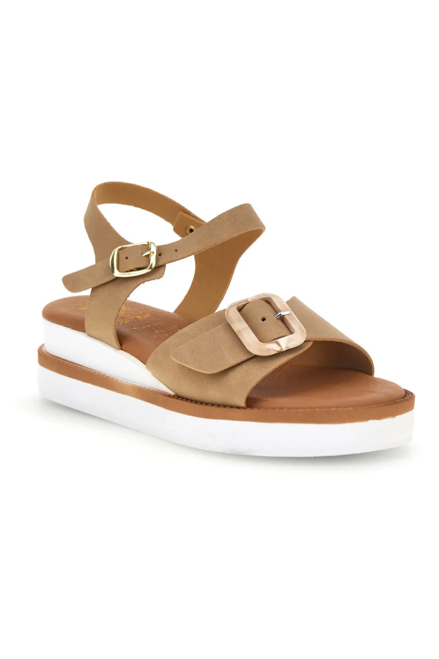 Sandali beige con cinturino alla caviglia e fibbia Prima riga M215
