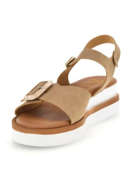 Sandali beige con cinturino alla caviglia e fibbia Prima riga M215