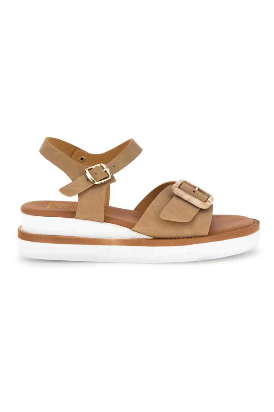 Sandali beige con cinturino alla caviglia e fibbia Prima riga M215