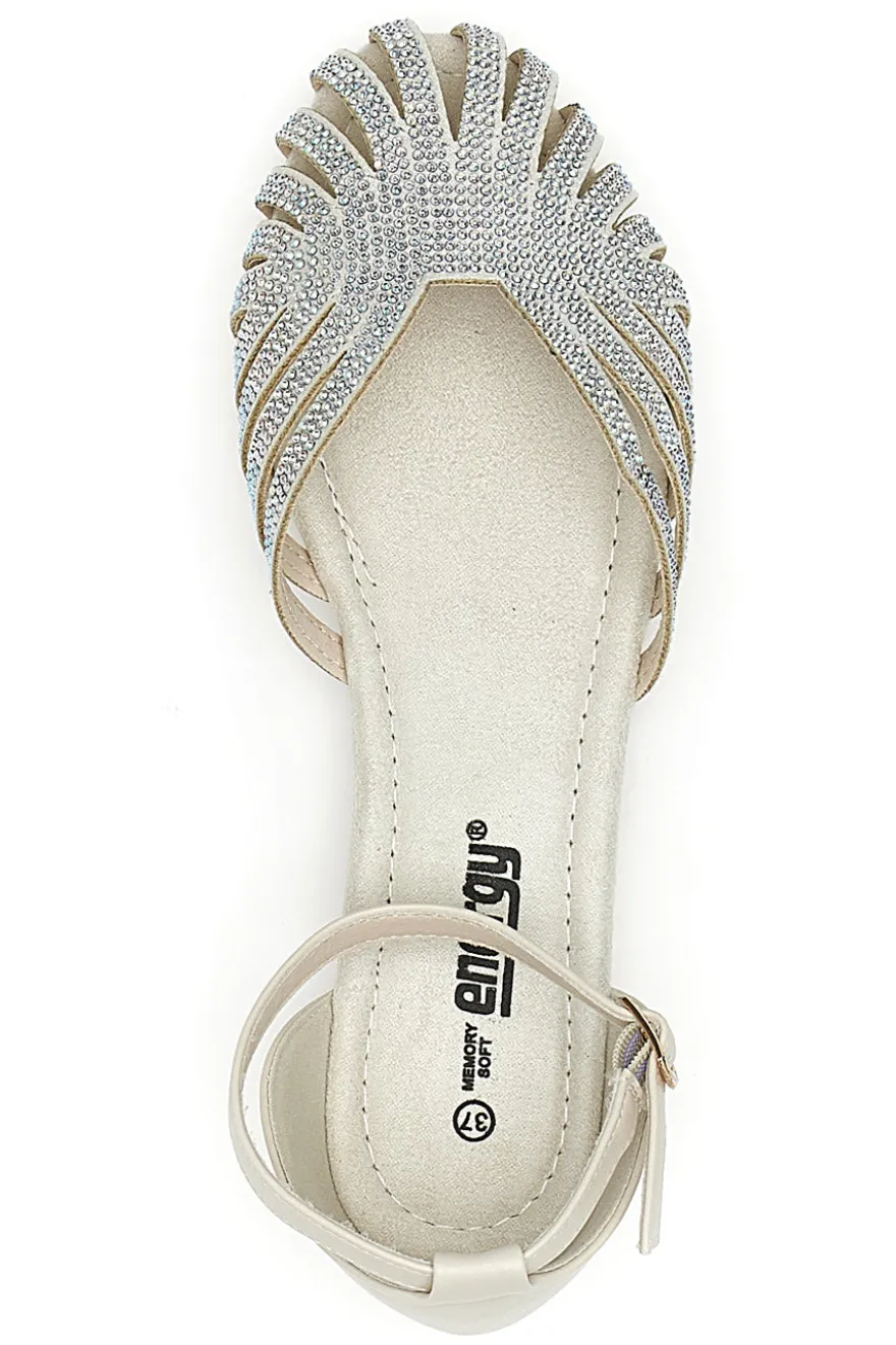 Sandali beige con cinturino e dettagli gioiello Energy E354