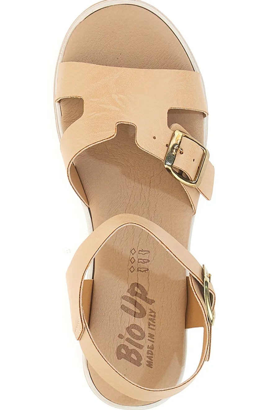 Sandali beige con doppia fibbia e sottopiede in vera pelle Bio Up 404