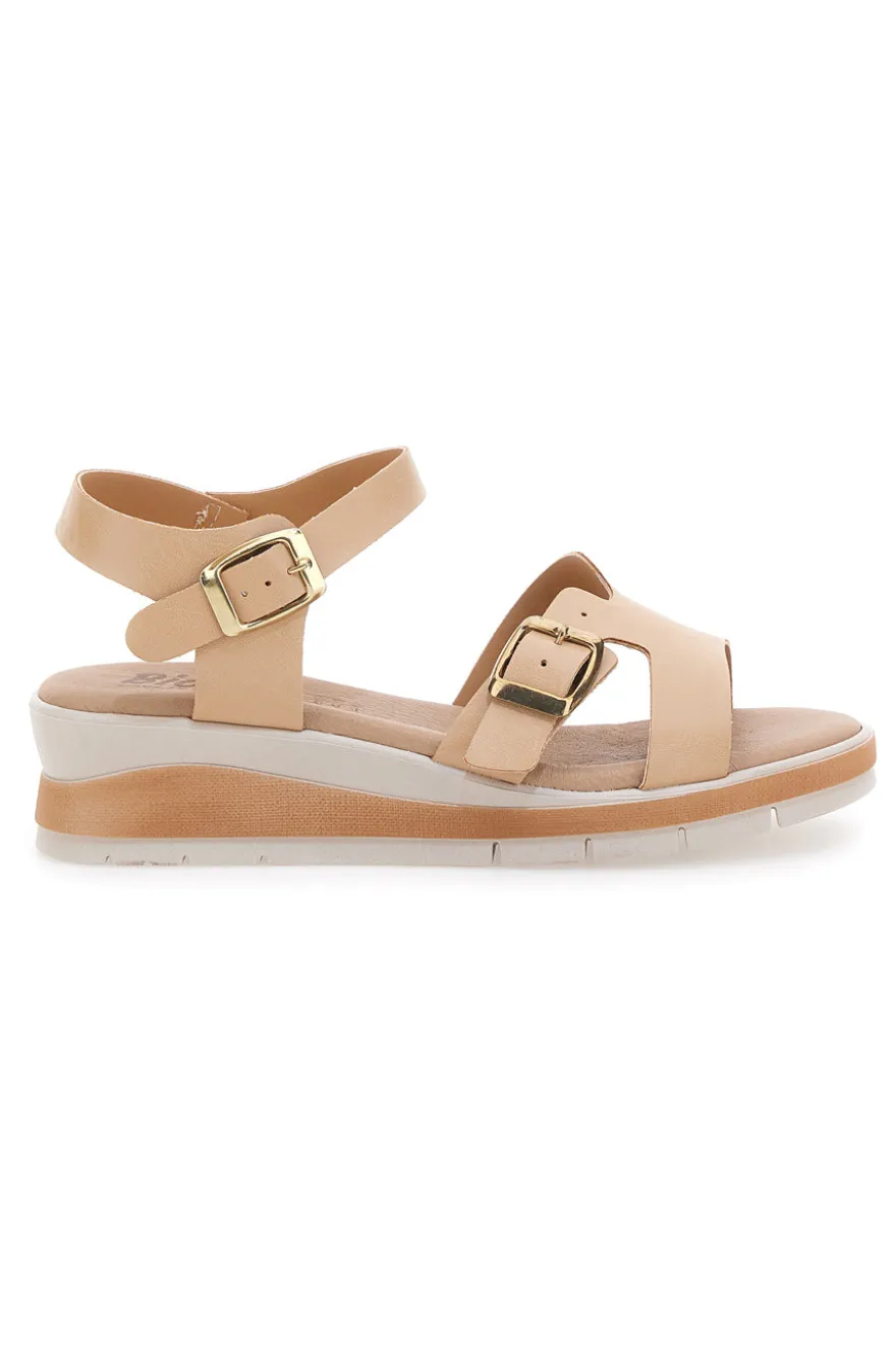 Sandali beige con doppia fibbia e sottopiede in vera pelle Bio Up 404