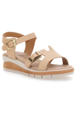 Sandali beige con doppia fibbia e sottopiede in vera pelle Bio Up 404