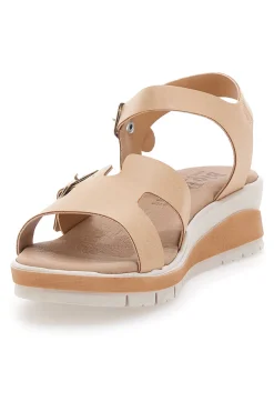 Sandali beige con doppia fibbia e sottopiede in vera pelle Bio Up 404