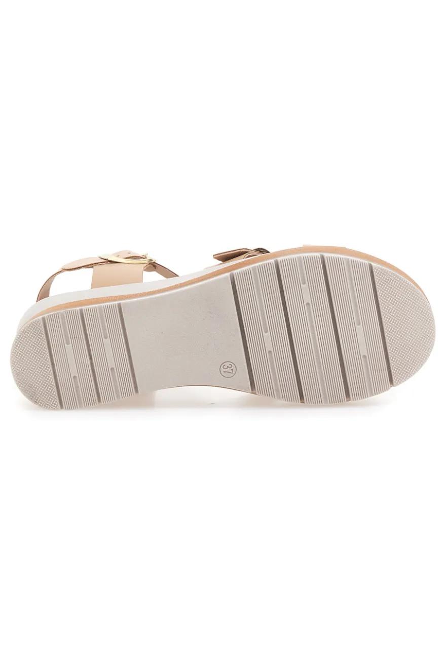 Sandali beige con doppia fibbia e sottopiede in vera pelle Bio Up 404