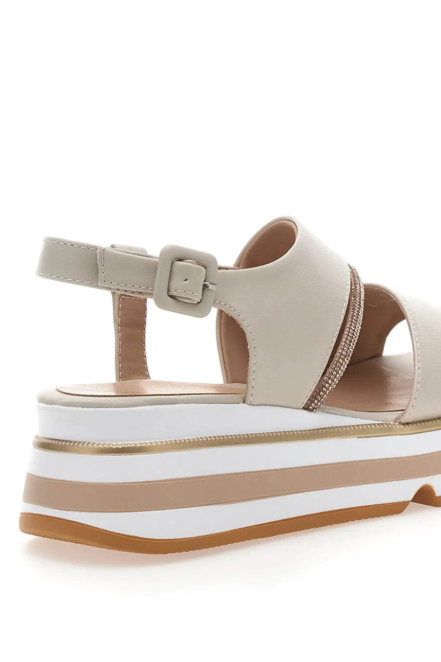 Sandali Beige Con Fasce Elastiche e Platform Mariella Burani K11010