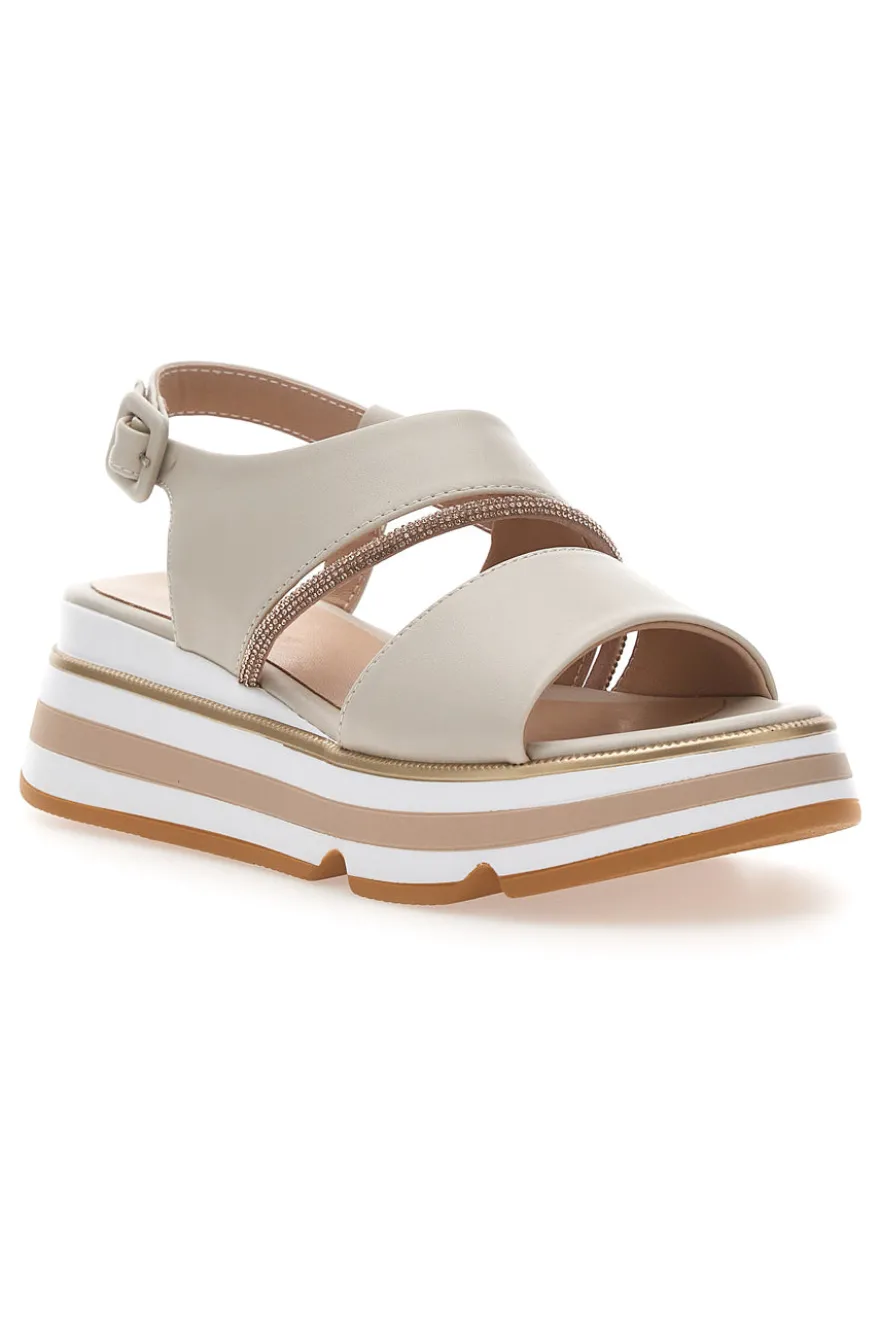 Sandali Beige Con Fasce Elastiche e Platform Mariella Burani K11010