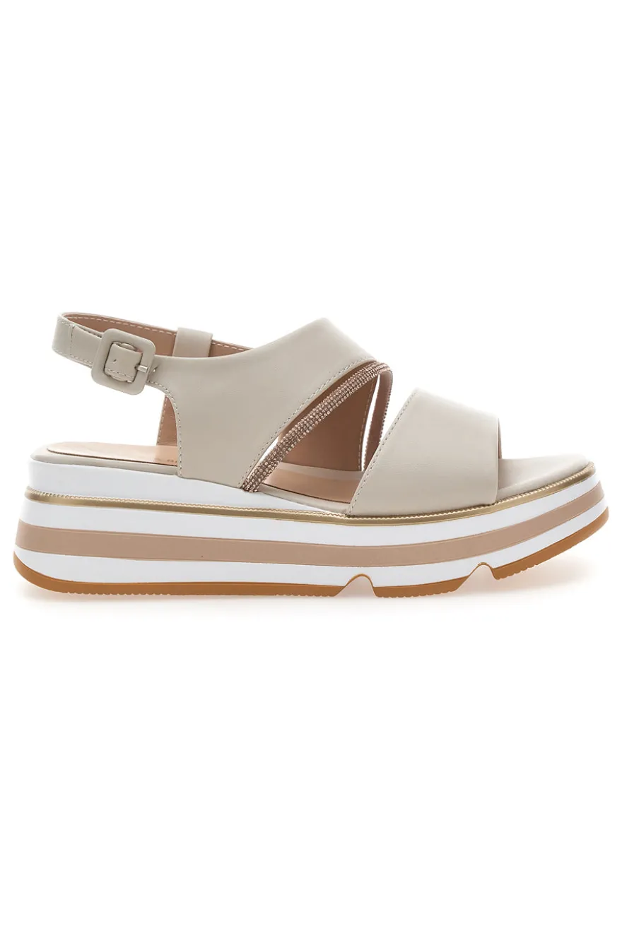 Sandali Beige Con Fasce Elastiche e Platform Mariella Burani K11010