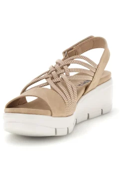 Sandali beige con fasce intrecciate e velcro The first active 24001A