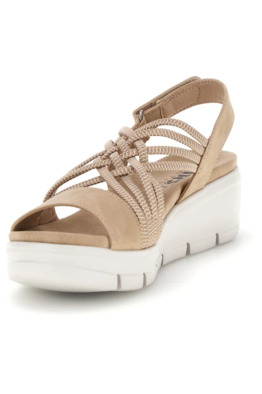 Sandali beige con fasce intrecciate e velcro The first active 24001A