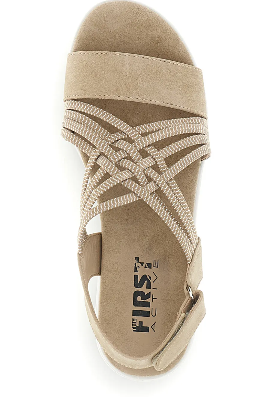 Sandali beige con fasce intrecciate e velcro The first active 24001A