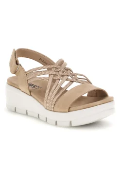 Sandali beige con fasce intrecciate e velcro The first active 24001A