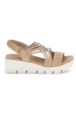 Sandali beige con fasce intrecciate e velcro The first active 24001A